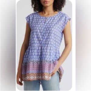 Beach Lunch Lounge Border Print Lightweight Summer Top Size: M